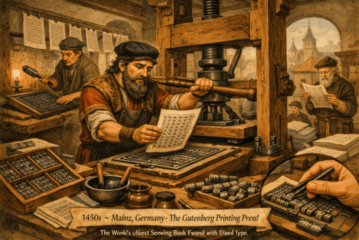 Humorous comic-style illustration of the history of printing, featuring ancient Chinese inventors and Gutenberg, LifeArt School + Academy Humorous comic-style illustration of the history of printing, featuring ancient Chinese inventors and Gutenberg, LifeArt School + Academy